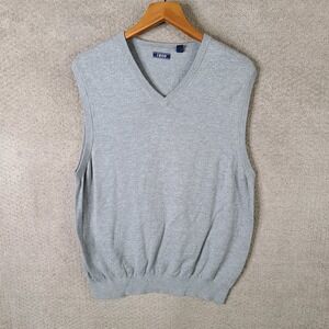 IZOD Sweater Vest Mens Large Gray V Neck Cotton Blend Golf Casual Sleeveless